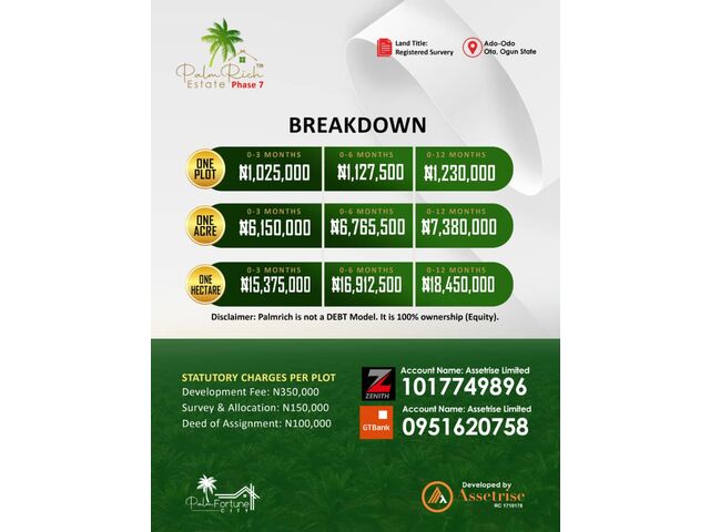 PalmRich payment plan